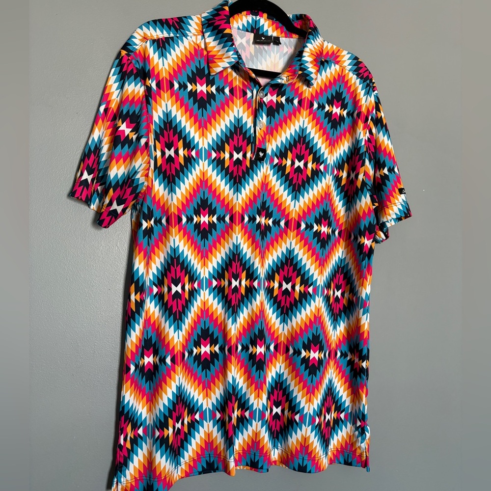 Bad Birdie Colorful Geometric Polo Shirt